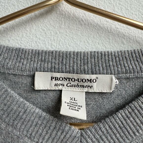 Pronto Uomo Men’s 100% Cashmere Sweater V Neck Light Gray Size XL Long Sleeve - Picture 3 of 7